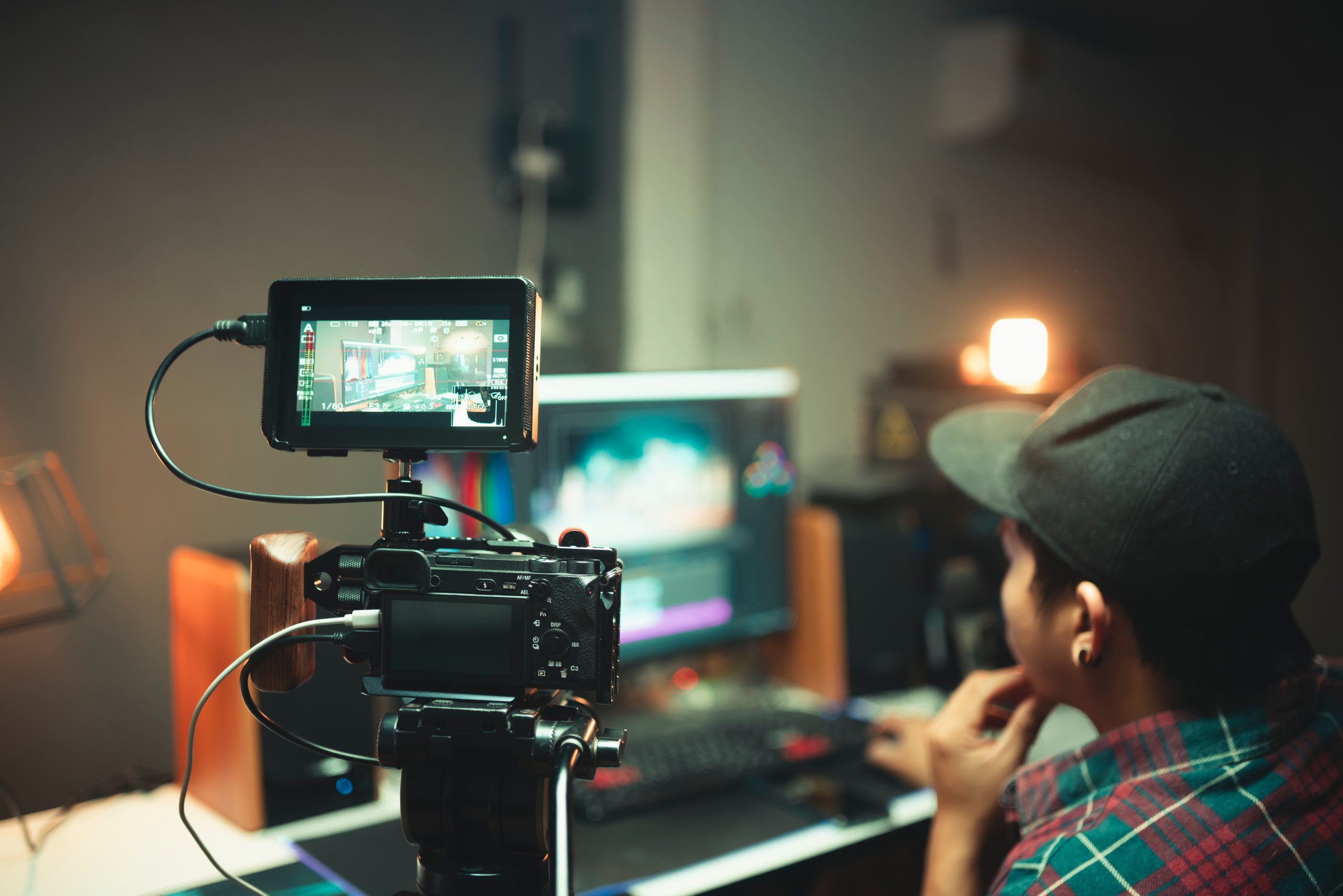 Cinematography equipment filmmaker set and cameraman working in the studio or Content creator